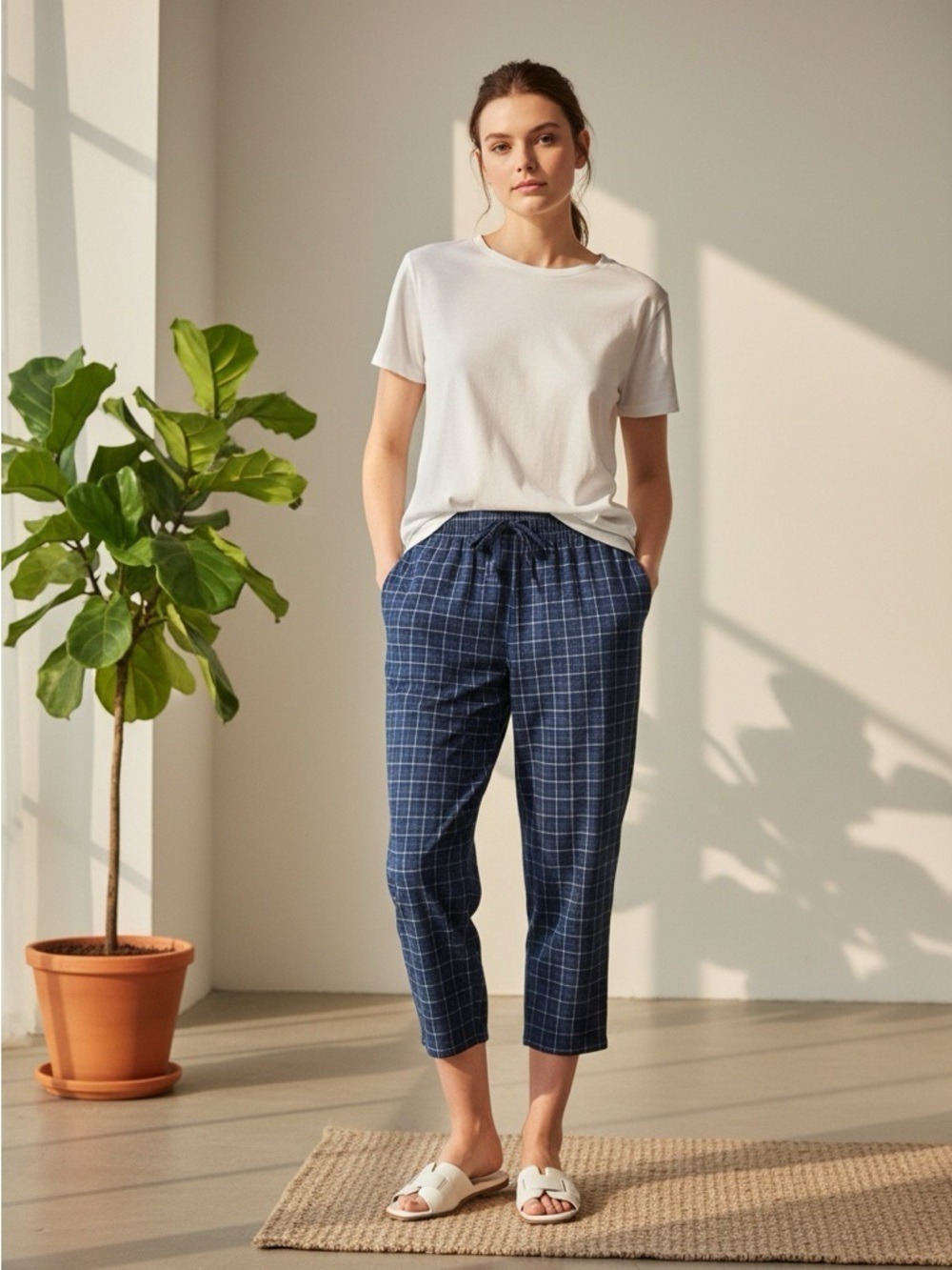 Nautica Womans Sleep Pants Size XL Blue & black Plaid Lounge Pajama Bottoms